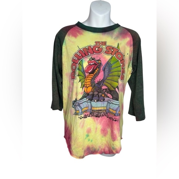 VTG Tie Dye 1981 Rolling Stones Concert Raglan Tee Thrashed Distressed Large - Picture 15 of 16